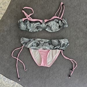 Vintage Rampage Women's Floral 2-Piece Swim Bikini Top & Bottoms Size Large